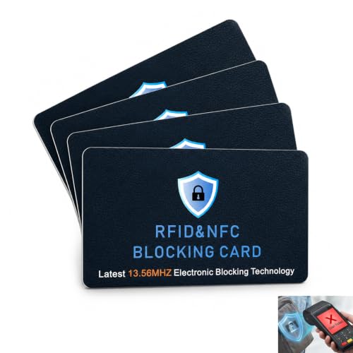 Lot de 4 Carte Protecteur Blocage Credit Anti RFID/NFC, Cartes sans Contact Bloqueur Portefeuille Bancaire pour Cartes Bancaires, Passeports et Permis, Sécurité Vie Privée et Données Personnelles