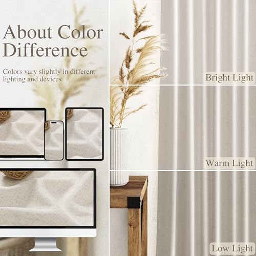 Image of Linen Curtains 63 Inch Long for Living Room Back Tab Pearl White