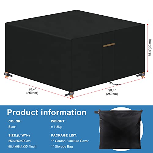 VANSHEIM Garden Furniture Cover Patio Sofa Table Chair Cover Water Resistance Weatherproof Windproof Covers 420D Oxford Polyester with Air Vents and Click Straps 250x250x90cm - Image 2