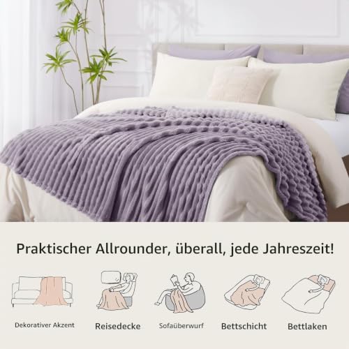 RUIKASI Kuscheldecke Flauschig Decke Lila - 150x200cm Fleecedecke Sofadecke Couchdecke für Wohnzimmer Deko Tagesdecke Blanket… – Ansicht 6