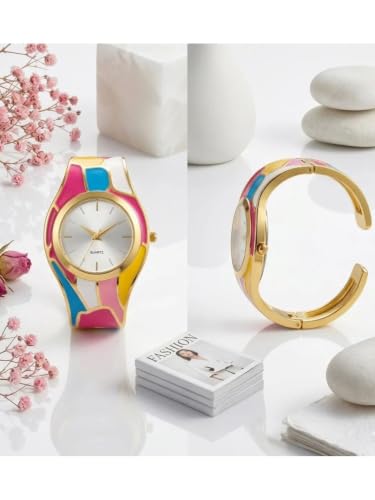 Image of Women's Gold Bracelet Watch | Snake Coil Cuff Style | Crystal Studded Oval Dial | Elegant Jewellery Watch for Women & Girls | Party, Wedding & Festive