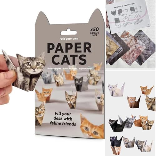 DIY Paper Cat Origami Kit - 50 Sheets DIY Origami Paper to Fold 3D Cute Cats Figures Desk Decoration Handmade Paper Craft Kit Decoration & Gift for Pet Lovers (Cat 50pcs)