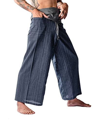 Lannapremium Thai Fisherman Pants 2 Tone For Men Women Yoga Pants Cotton - Martial Arts Pants Dark Gray-Blue #TOP1