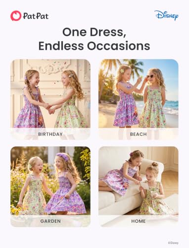 Image of Disney Princess Frozen Elsa Minnie Stitch Toddler Girl Dress Bow Tie Straps Smocked Summer Outfit Birthday Party Clothes 2-9Y