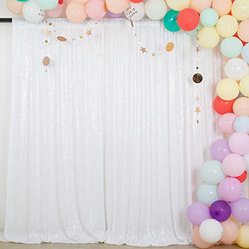 ShinyBeauty Sequin Backdrop White 10x10FT Backdrop for Photography White Wedding Backdrop 10FT Baby Birthday Photo Booth Backdrop Glitter Backdrop for Party Backdrop Backgrounds