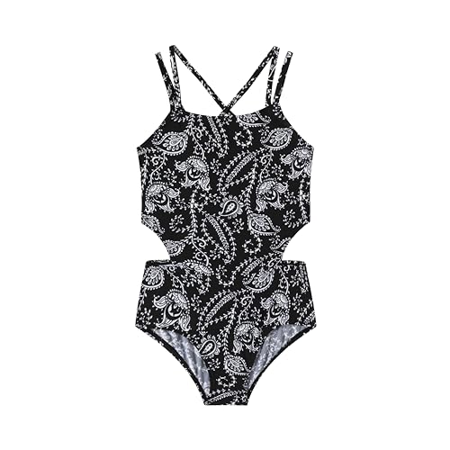 Image of LIZENS Girls' One Piece Leopard Swimwear Cut Out Spaghetti Straps Swimsuit Floral Beach Bathing Suit for Girls Toddler Kids