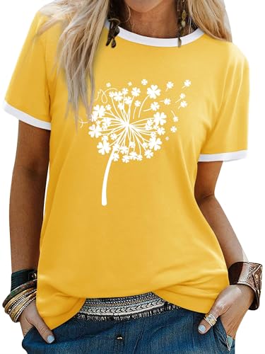 T-shirt pissenlit et oiseau WIEIYM un motif imprimé poétique pour look d'été