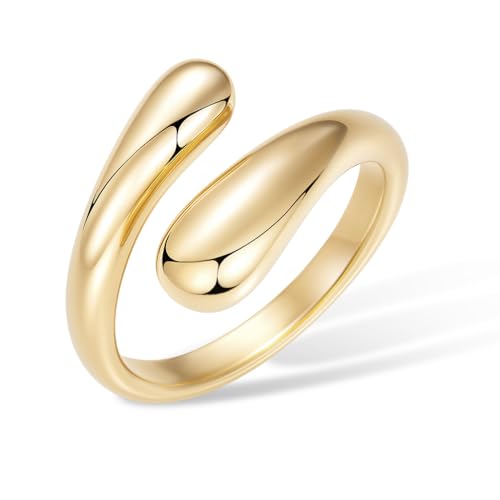 Poxtex Gold Rings for Women, Stackable Gold Wedding Band Jewelry Non Tarnish, Adjustable Stainless Steel Statement Rings Women Fashion Accessories Size 8