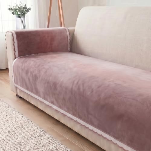 Image of Story@Home Velvet Sofa Cover 3 Seater Set (76x178cm) with Arm Rest Covers |Anti Slip Sofa Mat 3 Seater for L Shape Sofa Cover |Measure Your Sofa & Create Your Custom Set - Ombre Dusty Coral Palette