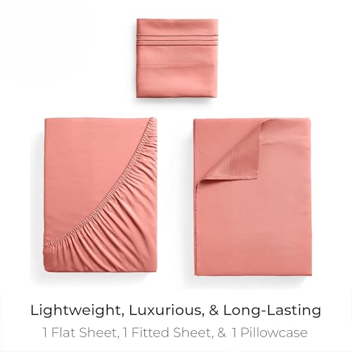 Image of Mellanni Twin Sheets Set - 3 PC Iconic Collection Bedding | Hotel Luxury, Extra Soft, Cooling Bed Sheets - Wrinkle, Fade, Stain Resistant (Twin, Coral)