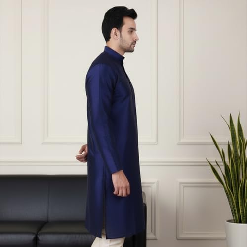 Image of Sadree Men's Silk Blend, Knee Length, Full Sleeve, Mandrin Collor, Solid Style, Attractive Colour, Solid Plain Kurtas
