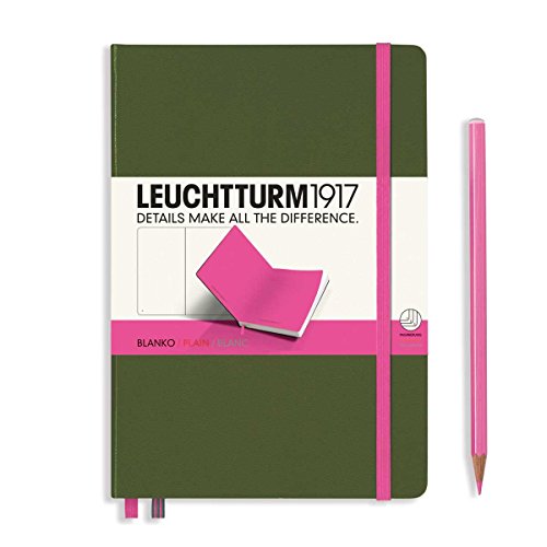 LEUCHTTURM1917 Bicolor Special Edition - Medium A5 Plain Hardcover Notebook (Army-New Pink) - 249 Numbered Pages