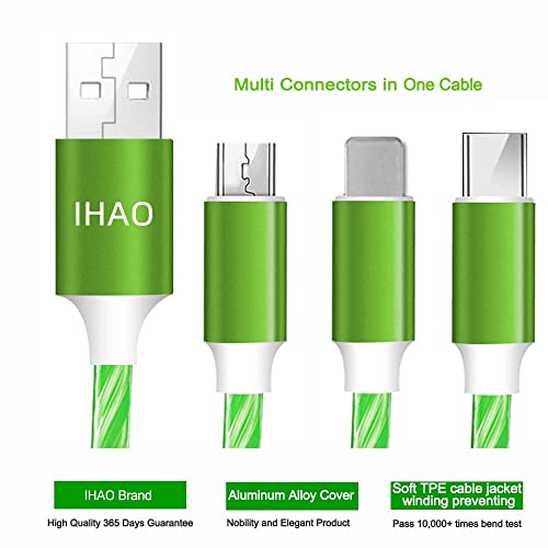 Ihao 3 In 1 Multi Connectors Charger Cable Micro Usb/Usb Type C Fast Charging Cord Cool Visible Led Current Flowing Compatible With Cell Phones And Other Electric Products -Green 39 Inch… #TOP1