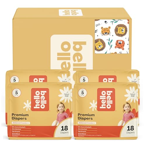 Image of Hello Bello Diapers, Size 5 (27 lbs) Wild Cats, 72 Count Value Pack of Premium Disposable Baby Diapers, Hypoallergenic with Soft, Cloth-Like Feel