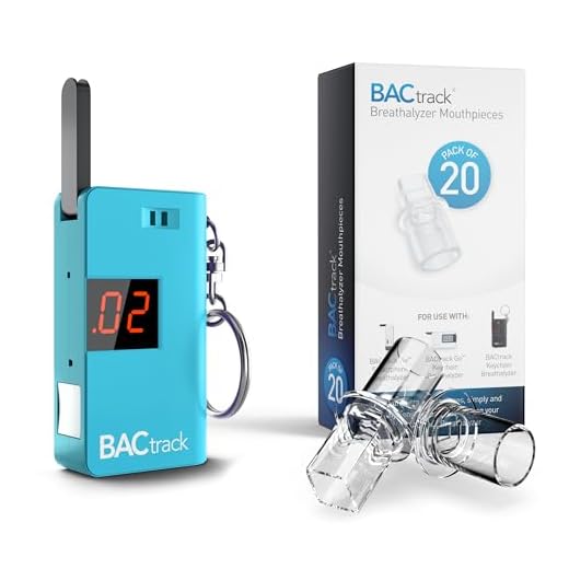BACtrack Keychain Breathalyzer (Blue) and 20 Breathalyzer Mouthpieces Bundle