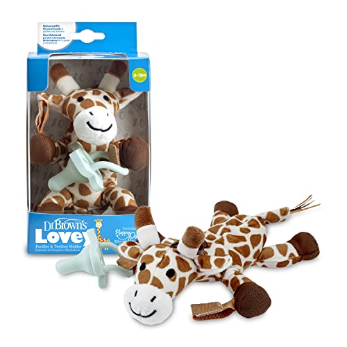 Image of Dr. Brown's Baby Lovey Pacifier & Teether Holder, Giraffe with Green HappyPaci, 100% Silicone, 0-6m