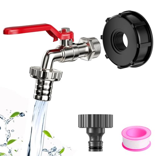 Frevoitna Grifo Jardin Aleación de Zinc, Tapón Deposito 1000 Litros, Adaptador Bidon Universal de Depósito de Agua Ibc, Con Grifo de Tanque de Tapa, Adaptador Deposito Para S60X6 Agua Lluvia
