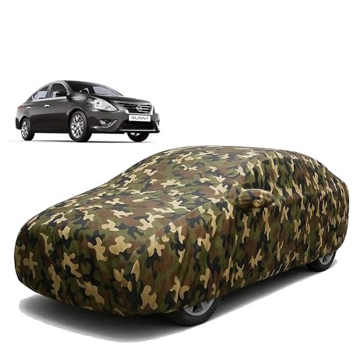 Image of Sulfar 100% Waterproof Car Body Cover Compatible with Mirror for Nissan Sunny with Long Lasting Durable Material (Triple Stitched, Full Bottom Elastic, Camouflage Army)