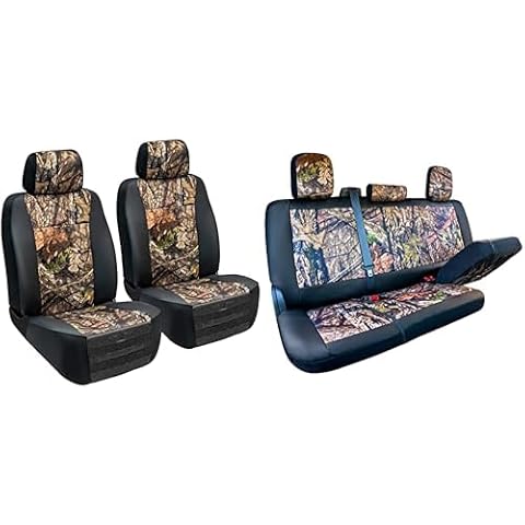 Mossy Oak Heavy Duty Truck Seat Covers for Front Seats with Mossy Oak Rear Truck Bench Seat Cover; Fits Full-Size Silverado F-150 Ram Sierra Titan Tundra Pickup Trucks; Front & Back Camo Seat Covers Cover