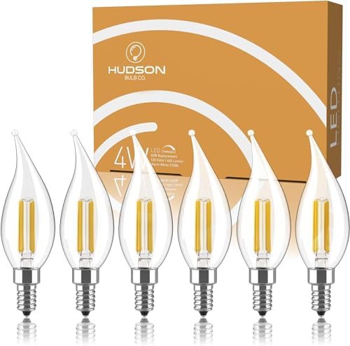 Dimmable E12 LED Candelabra Bulb Set - 4W, 40W Equivalent - 2700K Warm Light Vintage Style Candle Lightbulb for Chandelier, Ceiling Fan, Sconce, Desk Lamp or Porch Lights, Flame Tip (Pack of 6)