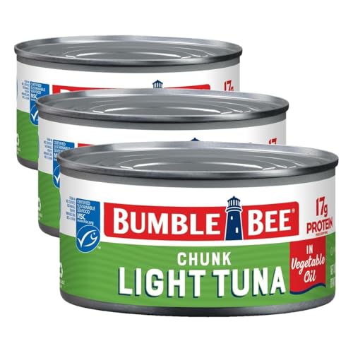 Image of Bumble Bee Chunk Light Tuna In Oil, 12 oz Can - Wild Caught Skipjack Tuna - 17g Protein Per Serving - MSC Certified Sustainable Seafood, Non-GMO, Gluten Free, Kosher (Pack of 3)