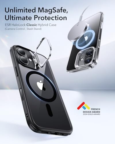 Image of ESR for iPhone 16 Plus Case, Compatible with, Military-Grade Protective Case, Built-in Stash Stand Phone Case, Scratch-Resistant Back Cover, Classic Series, Clear Black