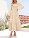 ZESICA Women's Spring Long Sleeve Maxi Dresses 2026 Square Neck Hollow Out Eyelet Smocked A Line Cocktail Party Dress Apricot Large
