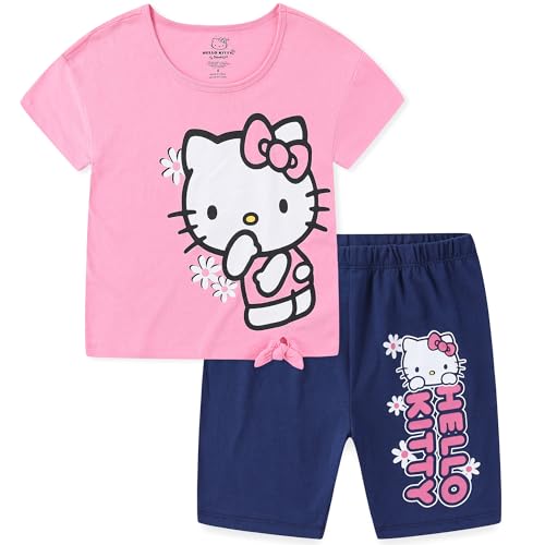 Hello Kitty Sanrio Girls 2 Piece Short Sleeve T-Shirt and Bike Shorts Set for Big Kids