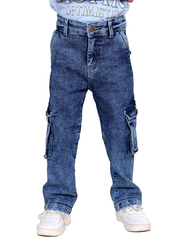 Image of KiddoPanti Boys Cargo Pants | 100% Cotton Twill | Comfortable Regular Fit | Elastic Waistband & Zip Fly | 6 Pocket Lower for Kids | Full-Length Casual Wear