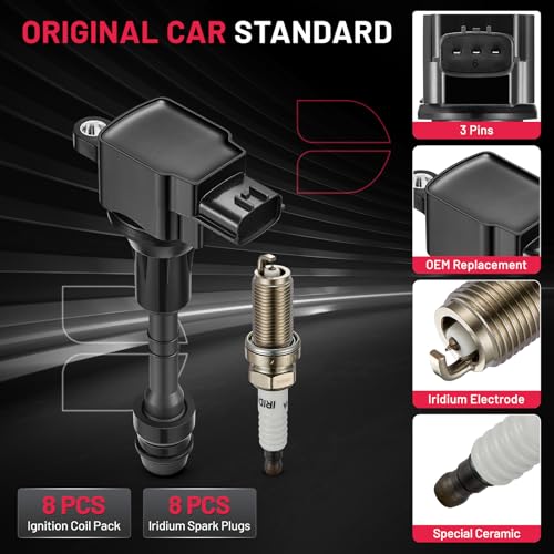 Image of BDFHYK Ignition Coil UF510 and Spark Plug 6240 for Nissan TITAN 2004-2006