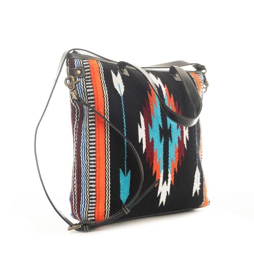 Myra Bag Shoulder Bag for Women - Western Upcycled Leather and Canvas Handbag Black