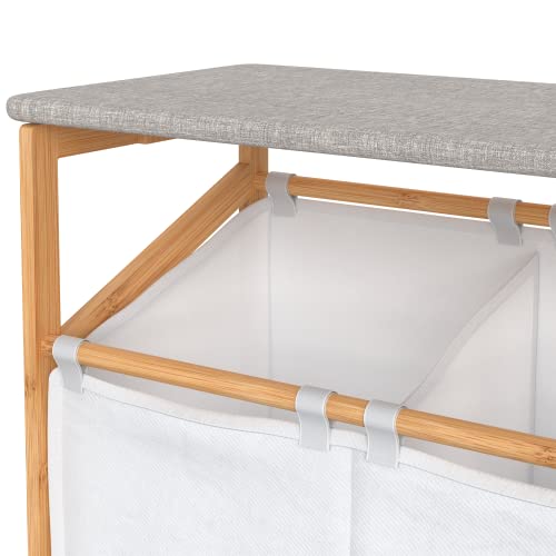 Closetmaid Bamboo Laundry Hamper Cart With Ironing Board Folding Station, Dual Compartments With Divider, Portable Laundry Sorter, Natural Finish #TOP6