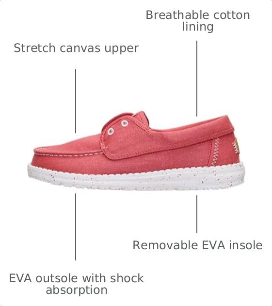 HEYDUDE Women's Wendy Cru Stretch Canvas, Washed Red Size 7 | Lightweight Slip On Boat Shoes with Nautical Style for Casual Wear by HEYDUDE - Used condition - Image 3