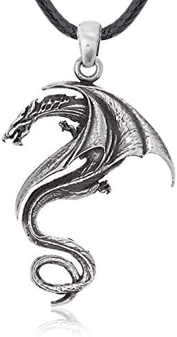 Medieval Gothic Fire Dragon Pendant Necklace Pewter Jewelry