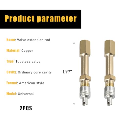 Image of 2PCS Brass Auto Tire Valve Extension Adaptor, 50mm /1.97 inch Long Air Tyre Stem Extender Valve Tool, Tire Stem Inflation Stright Bore for Car Truck Motorcycle Bike Scooter