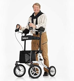 OasisSpace Non-Pneumatic Upright Walker,All Terrain Up Rollator with Seat,Tall Rolling Walker Mobility Walking Aid with 12” Non-Pneumatic Rubber Wheels, Seat and Armrest for Seniors and Adults
