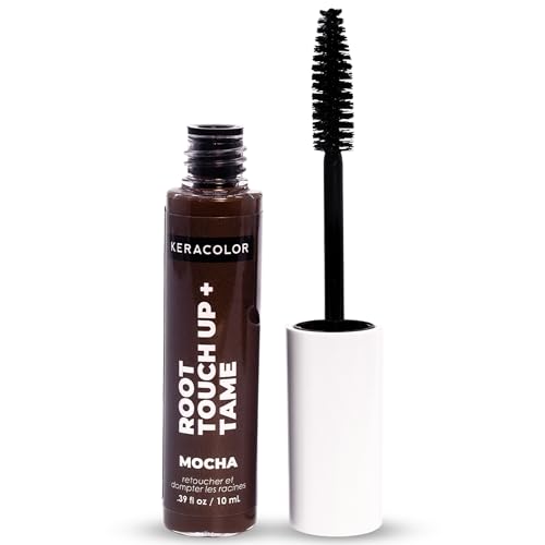Keracolor Root Touch Up + Tame, Mocha, Temporary Hair Color Wand Covers Roots and Grays, Tames Flyaways, Quick Drying, Brown, .34 oz