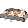 FUKUMARU Cama de cartón rascador para gatos de 26 pulgadas, 2 almohadillas reversibles para arañazos para gatos de interior, tablas de rascar duraderas para gatos, tumbona extragrande con juguete de