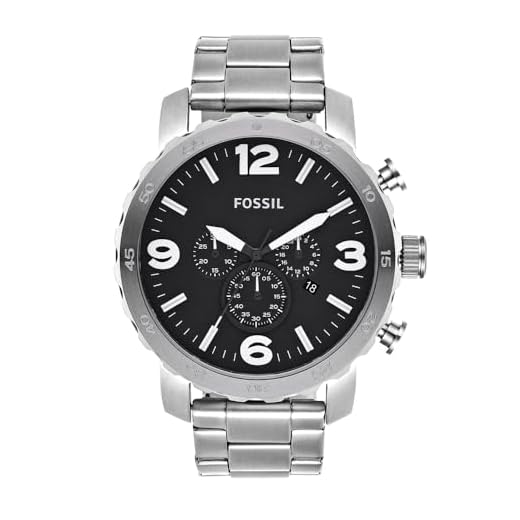 Fossil Reloj para hombre Nate, movimiento cronógrafo de cuarzo, caja de acero inoxidable plateado de 50 mm con correa de acero inoxidable, JR1353