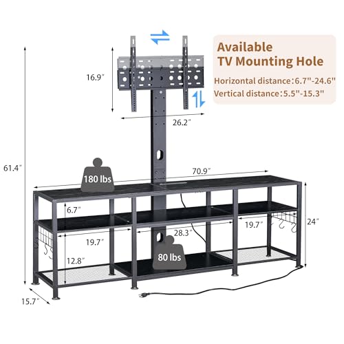 Image of VECELO TV Stand with Mount and Power Outlet, Height Adjustable Entertainment Center with Storage Shelves for 55 /65 /70 /75 /80 inches Televisions, Console Table for Living Room, Bedroom, Matte Black