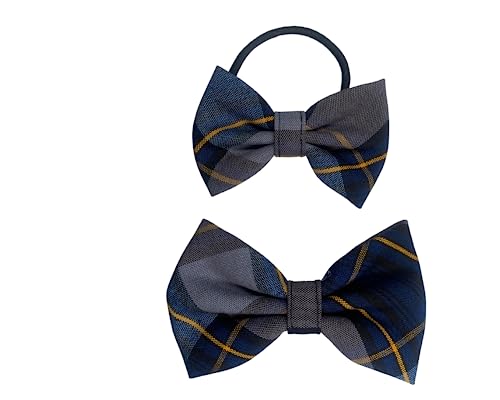 Back to School Hair Bow Tie Set/School Uniform Plaid Small Bow in Elastic Tie/Medium Bow on French Barrette/Girls/School Plaid Accessories (Plaid 57)