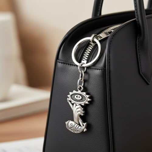 Image of M Men Style Metal Hand Symbol Keychain for Car & Bike Keys | Decorative Round Emblem Key Ring | Durable Metal Key Holder for Men & Women
