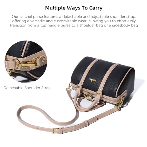 Image of Angel Kiss Women Satchel Purses and Handbags Vegan Leather Boston Barrel Bag Top Handle Shoulder Purse with Crossbody Strap | Vegan Leather