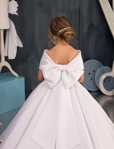 Girls Pageant Dresses Satin Flower Girl Dress - Off Shoulder First Communion Dress Princess for Girls3