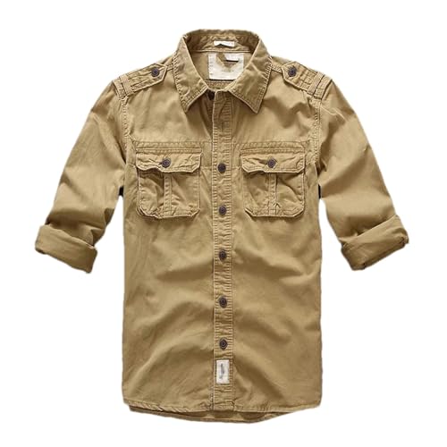 Chemise coton et lin respirante à poches safari style camouflage S
