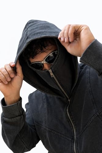 Image of Urban Fits Ashen Hoodie for Men | 420 GSM Heavyweight Cotton Terry | Oversized Structured Fit | Washed Grey Streetwear Zip Hoodie with Panel Design