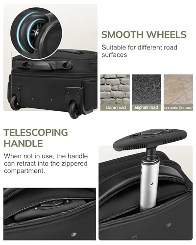 Vancropak Carry on Luggage with Wheels, Multi-functional Airline Approved Underseat Carry-On Rolling Suitcase, 15.6" Lightweight Overnight Weekender Bag Travel Business Roller for Men Women, Black3