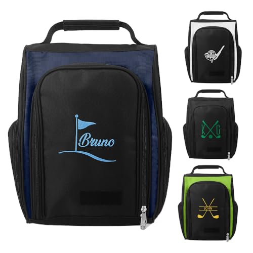 BYFDIY Custom Golf Shoe Bag Personalized Embroidered Name Initial Monogram Golf Shoe Bag Men Women Birthday Gifts For Dad Father Mother Golf Lovers Black Size 12.80 * 9.06 * 5.51INCH