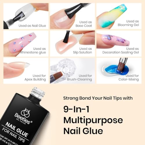 Image of Beetles 9 in 1 Gel Nail Glue Nail Dehydrator Kit for Acrylic Nails Acid Free & Hema-Free Professional Dehydrator Prep for U V Gel Polish Long Lasting Led Lamp Required