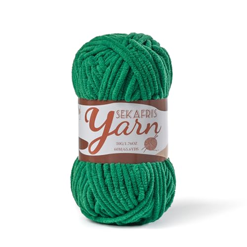 Image of Fluffy Velvet Yarn for Crocheting,Baby Blanket Yarn for Crocheting Soft,50g(65.6yds) Amigurumi Yarns,Plush Chenille Crochet Yarns,Puzzle Yarn for Crochet Weaving Craft(Greener)